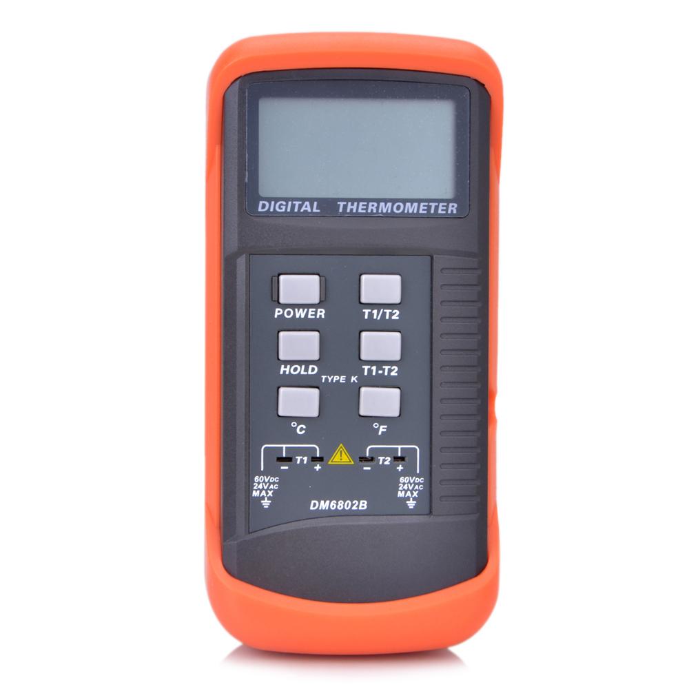 DM6802B Portable LCD Display Digital Thermometer with K-Type Thermocouple Sensor Double Channel Temperature Meter Termometro