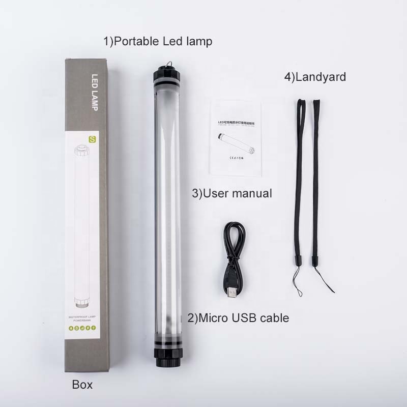 Camping light portable powerbank ip68 waterproof lightstick usb rechargeable camping light 10400 mah