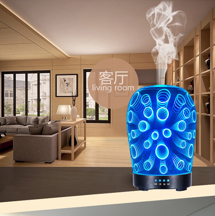 Spa Room 3D Glass Aromatherapy Oil Diffuser, 7 color led changing Cool Mist Humidifiers with auto shut-off