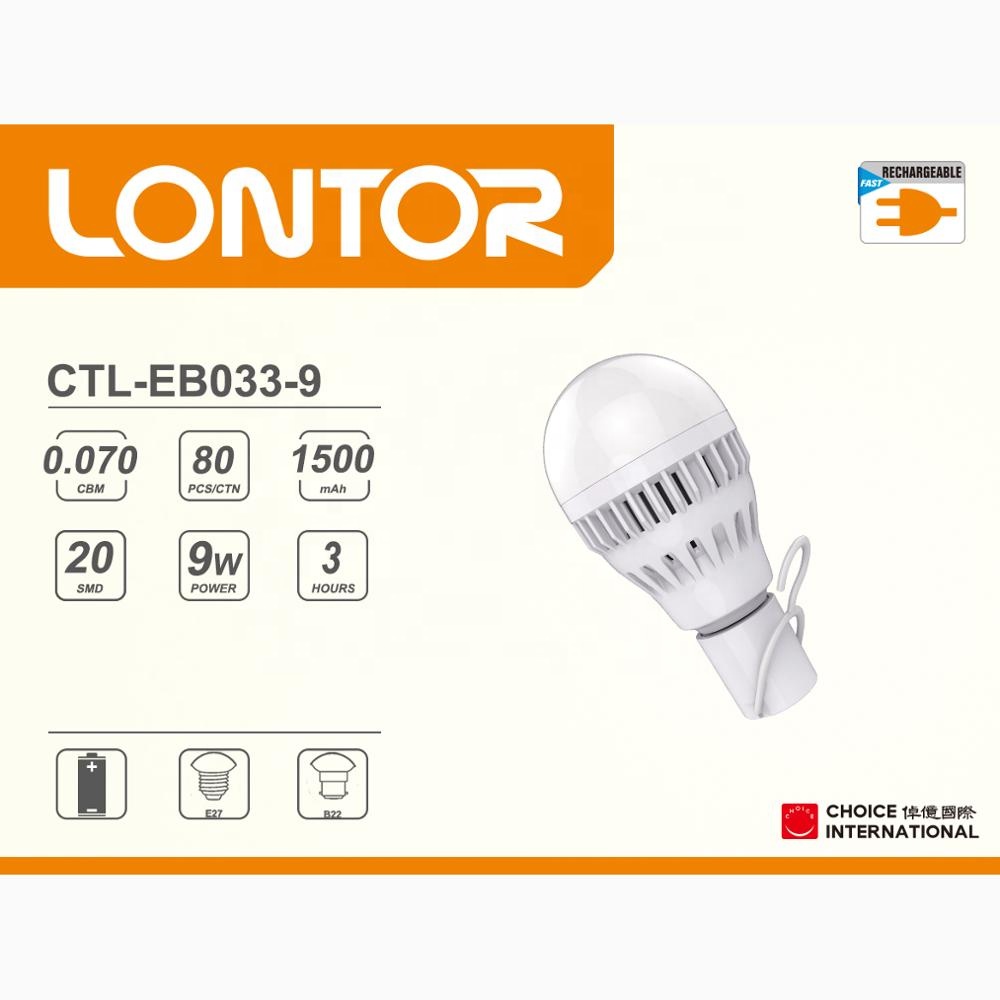 2018 LONTOR Rechargeable energy-saving LED Emergency Bulb EB033-9