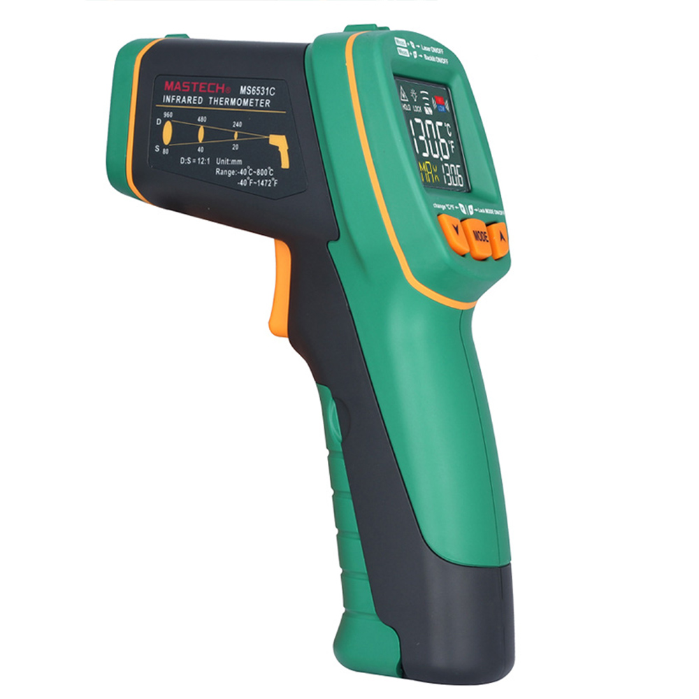 -60~500C Handheld IR Infrared Thermometer Non-Contact Digital Laser Temperature Tester Pyrometer LCD Color Display Hygrometer