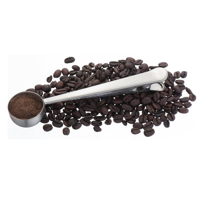 1PC Coffee Tea Measuring Scoop Spoon Kitchen Accessories 1Cup Ground Coffee Tools Stainless Steel Coffee Scoop With Clip