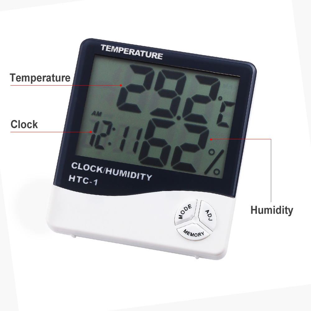 HTC-1 Digital LCD Electronic Thermometer Humidity Meter Hygrometer Weather Station Indoor With Alarm Clock