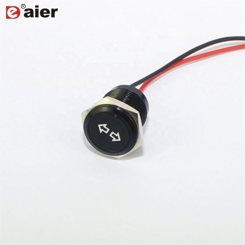 Flat Surface Laser-engraved 16MM Mounting Size Wired IP67 Black Color Metal Dash Indicator Lights