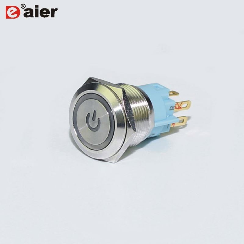 19mm Hole Size Power Logo Ring Lighted Waterproof Pushbutton Switch