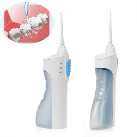 Professional Oral Irrigator Water Flosser with 2 Operating Modes Includes 2 Nozzles - Blue & White