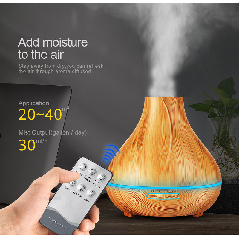 Wood Grain Essential Oil Diffuser, Ultrasonic Aroma Cool Mist Diffuser, 7-Color 15 Night Modes,