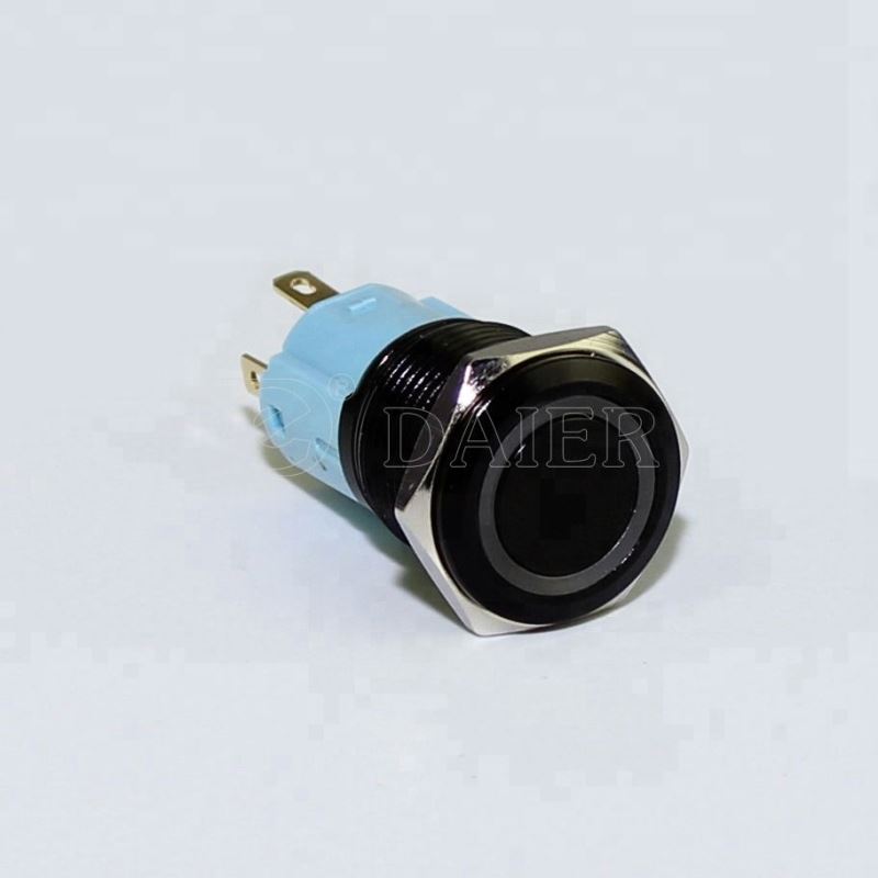 16MM Flat Button Ring Illuminate Momentary Or Latching Waterproof Metal Arcade Pushbuttons