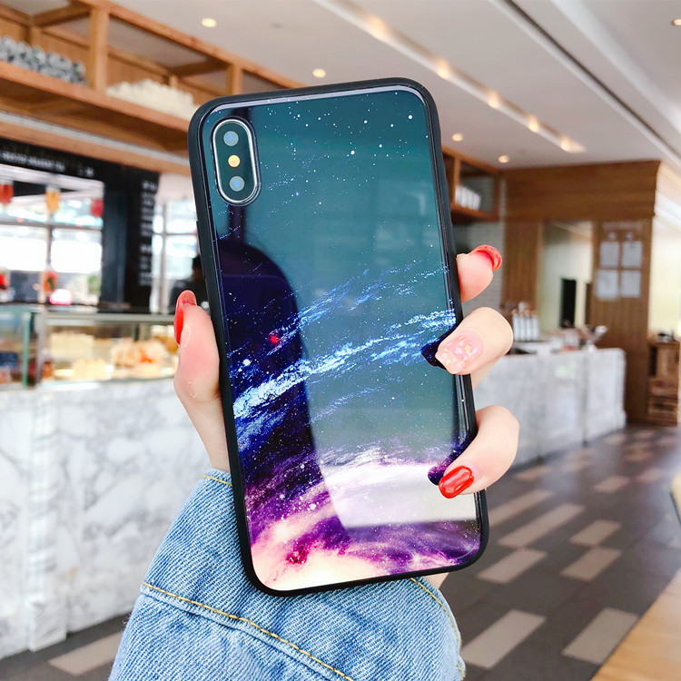 Purple Shiny Star Universe  Space Phone Case Glass for iPhone Xs Max Xr ,  for iPhone Xs Tempered Glass Case