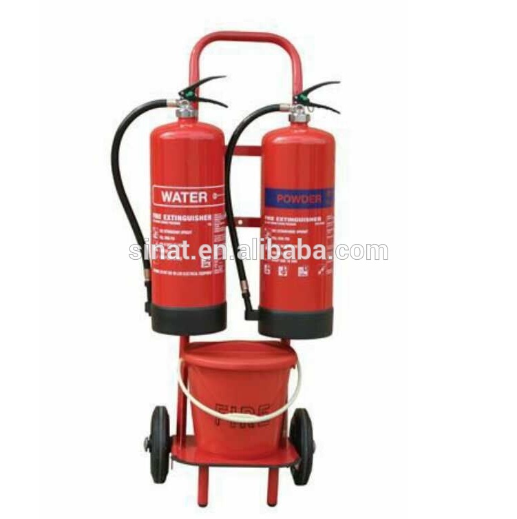 Fire extinguisher stand and hand trolley with solid rubber wheels