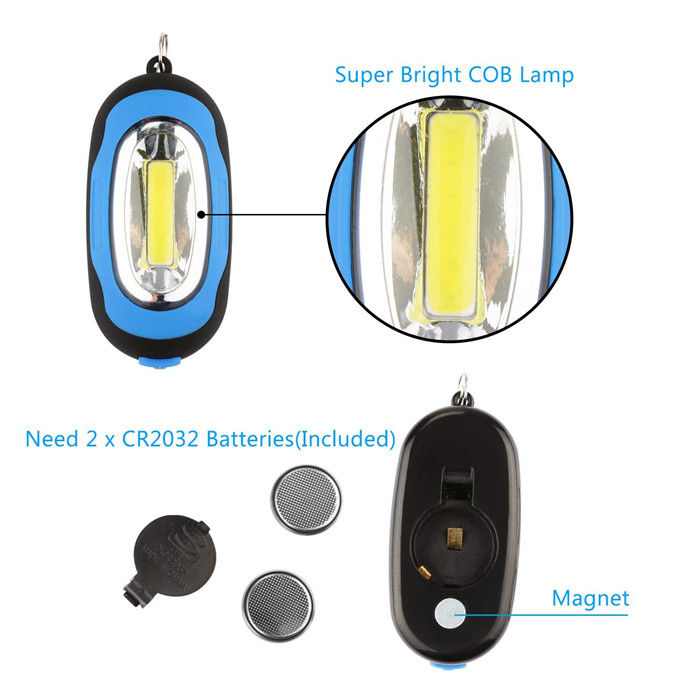 Goldmore COB flashlight with magnet, mini pocket torch, powerful strobe flashing keychain light with carabiner