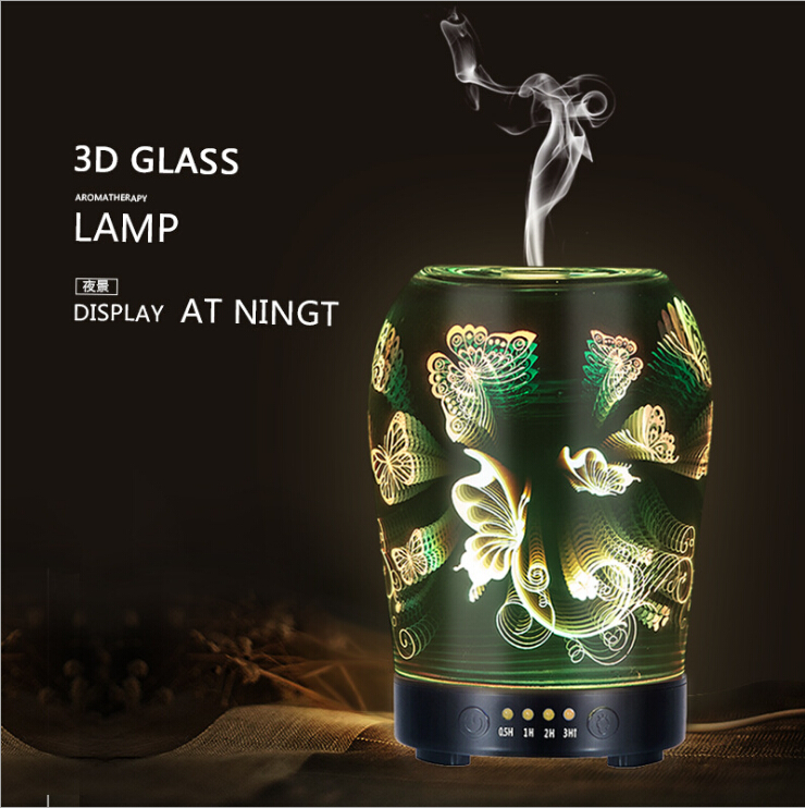 Creative High Quality 3D Glass 100ml Aromatherapy Ultrasonic Cool Mist Aroma Diffuser with Color Changing LED Lights