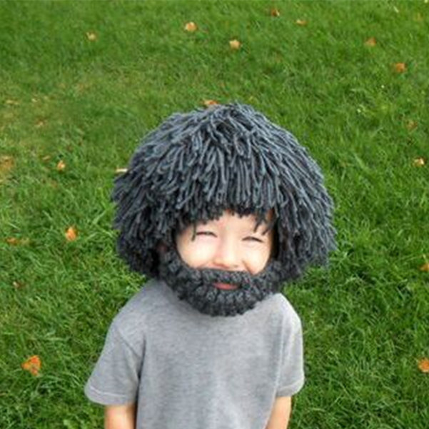 Wig beard Wool Hat Hand Knitted beard parenting children funny creative hip-hop grass hat