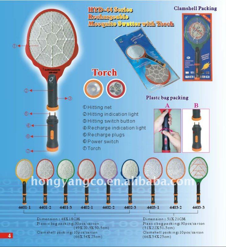 HYD44 Electric Mosquito Killing Racket Fly Swatter with 3LED torch