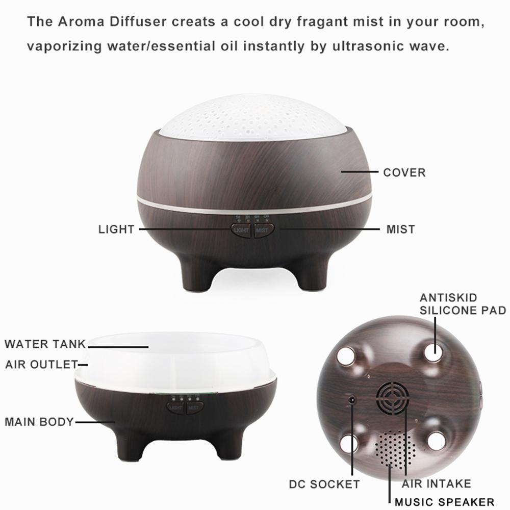 New Arrival Bluetooth Essential Oil Diffuser Ultrasonic Aroma Diffuser Cool Mist Air Humidifier with 7 Color LED Lights Changing