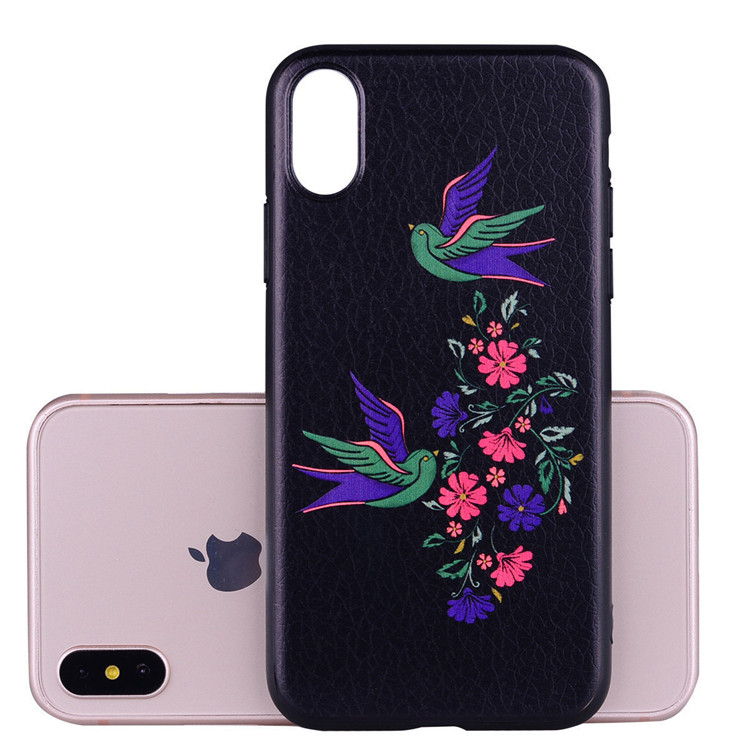 3D Relief Embroidered Swallow Flower Mobile Phone Cover for iPhone X for iPhone 8 Plus TPU Case Bird