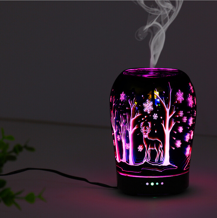 3D Glass Effect Aroma Diffuser Essential Oils Humidifiers with Snowflake & Christmas deer  effect