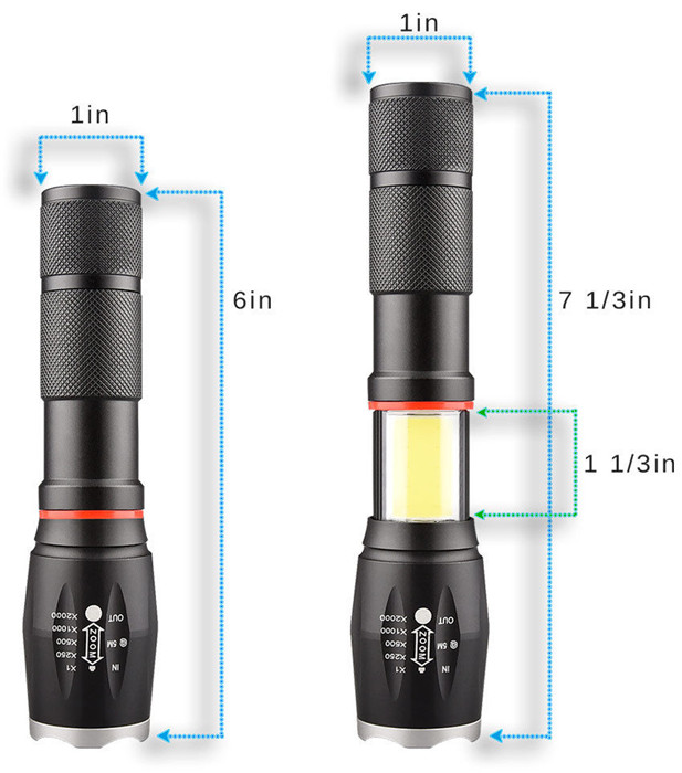 Goldmore 2 in 1 aluminum alloy battery operaed 5 modes tactical COB zoomable flashlight with magnetic base