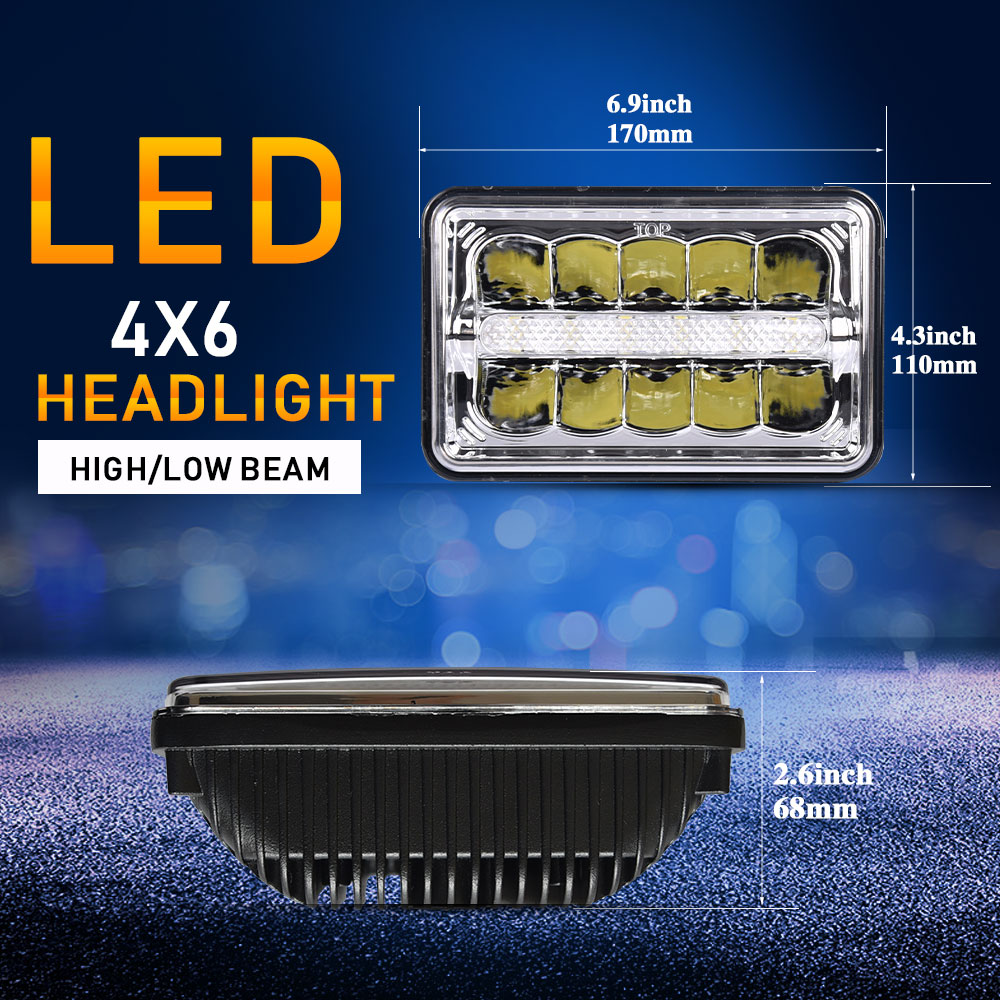 4x6 LED Headlight Sealed Hi/Low Beam HID Bulbs 4X6 LED  Light Bulbs Crystal Clear Sealed beam