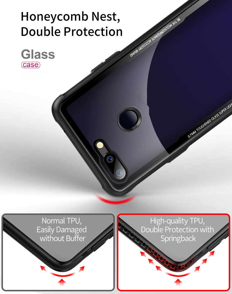 Clear 9H Tempered Glass back Cover Phone Case for OPPO R15 TPU frame