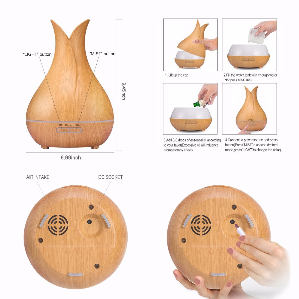 New 500ML Aromatherapy Wood Grain Nebulizer, Aroma Vera Purification Diffuser for Vase Design lamp