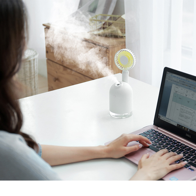 Humidifier, LED Night Light & Battery Powered Fan, 3-In-1Aroma Diffuser for Car Office