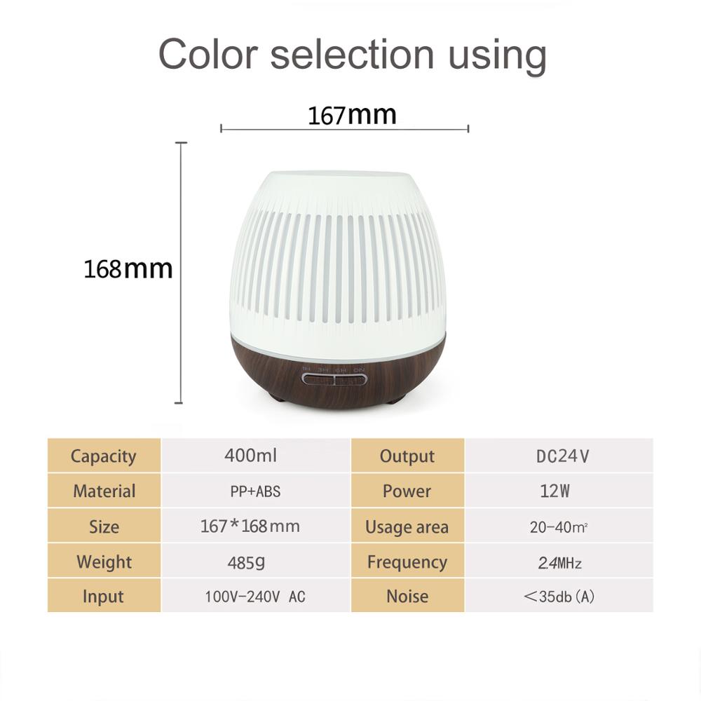 400ml Essential Oil Diffuser Wood Grain Diffuser with Auto Shut-Off, 7 Color Light Aromatherapy Oil Diffuser Humidifier