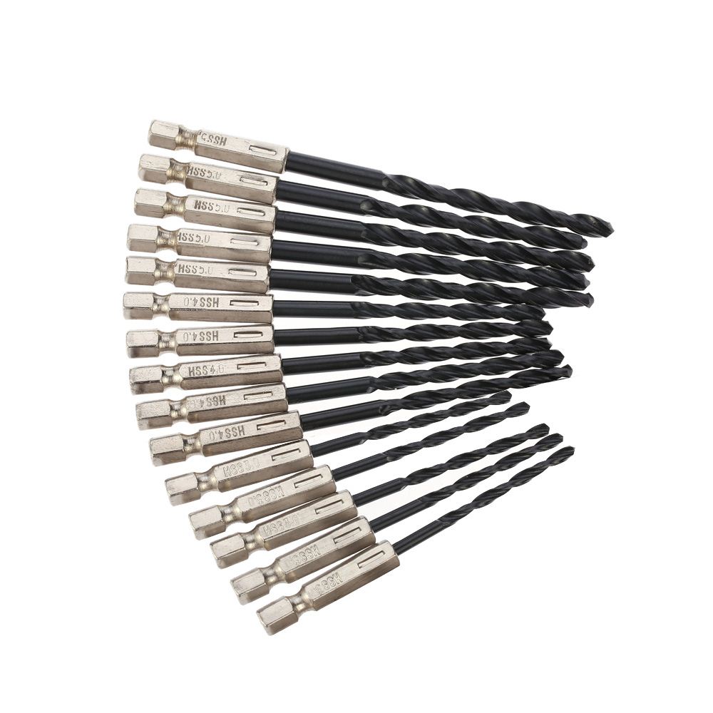 15pcsset High Speed Steel Twist Drill Bits Set Professional HSS 1/4 Inch Quick-change Hex Shank Power hand Tools for Woodworking