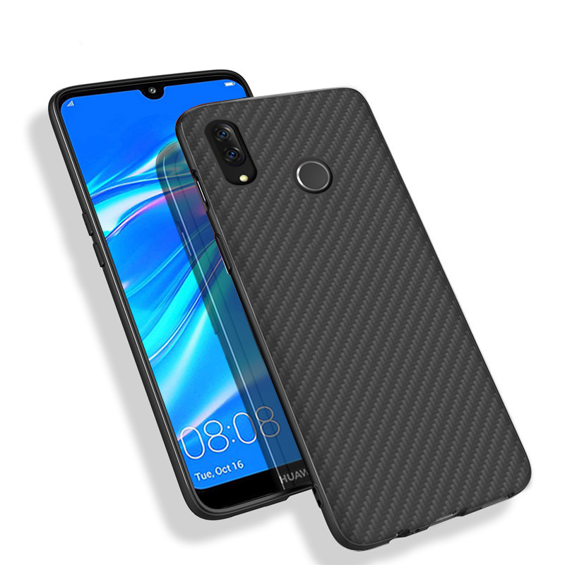 Matte Finish Carbon Fiber Textured Light Thin Shock Absorbing Bumper Skin hard case for Huawei Y7 2019