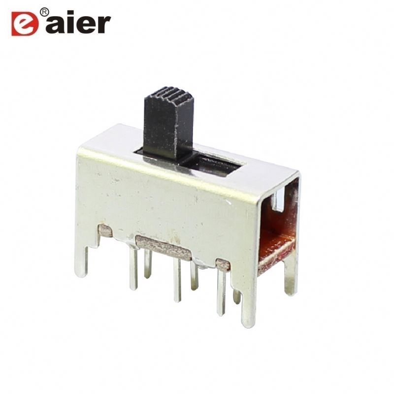 Power 2P2T PCB Terminal 2 Way 6 Pin Vertical Slide Switch With Bracket