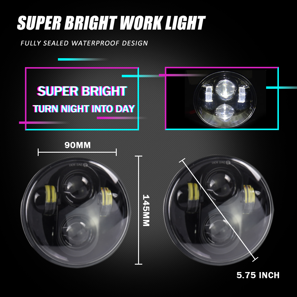 Automotive 45w waterproof IP 68 round 5.75 inch led headlight for motorcycle