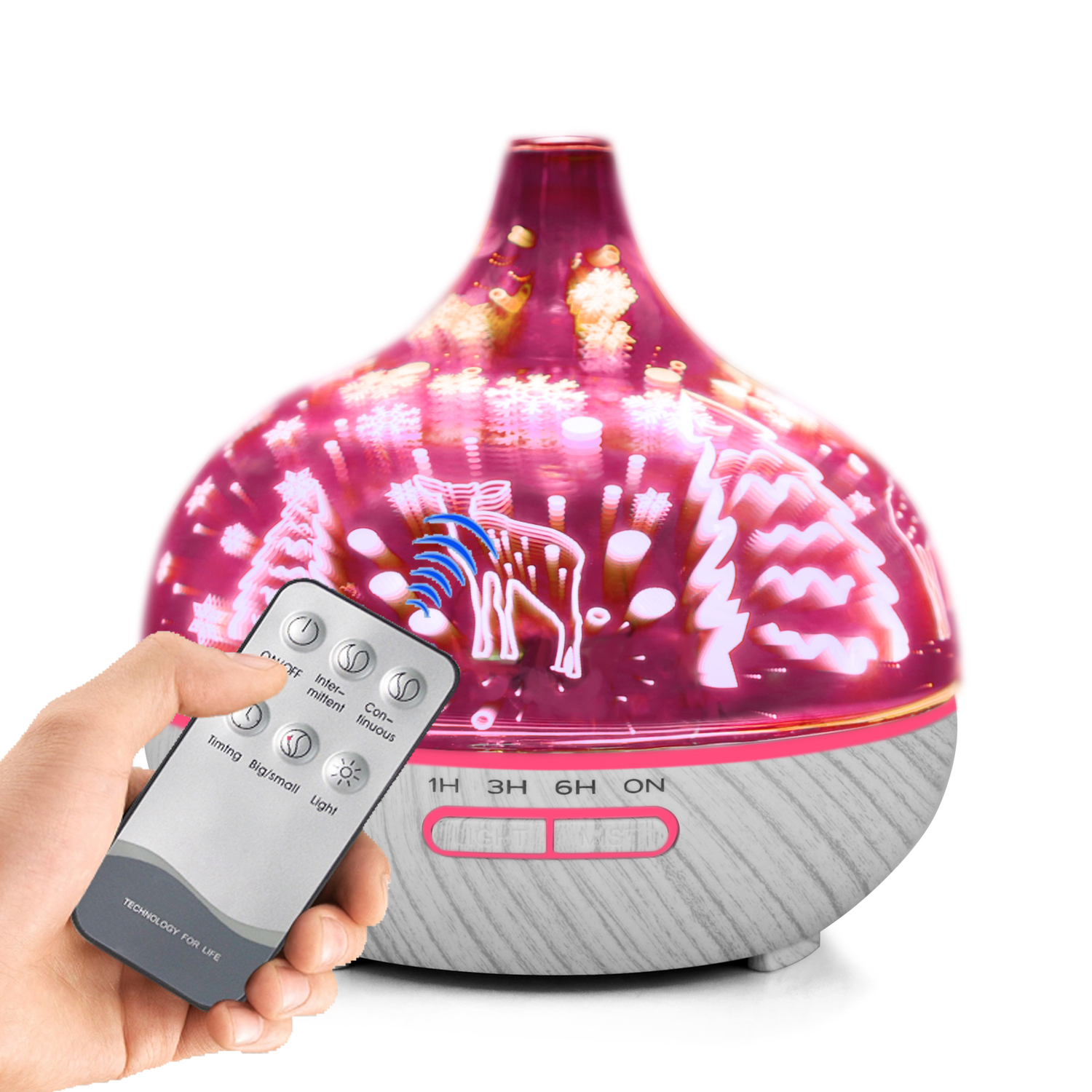 Factory Price 3D glass humidifier remote controller aroma essential oil diffuser 400ml with led night light