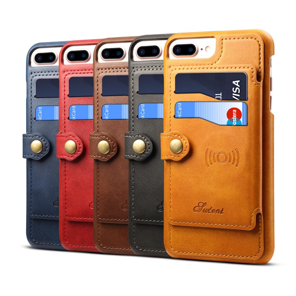 For iPhone 8 Plus Wallet case ,  Snap Closure Car Magnetic Phone Case Leather Back Case Cover for iPhone 7 6s plus