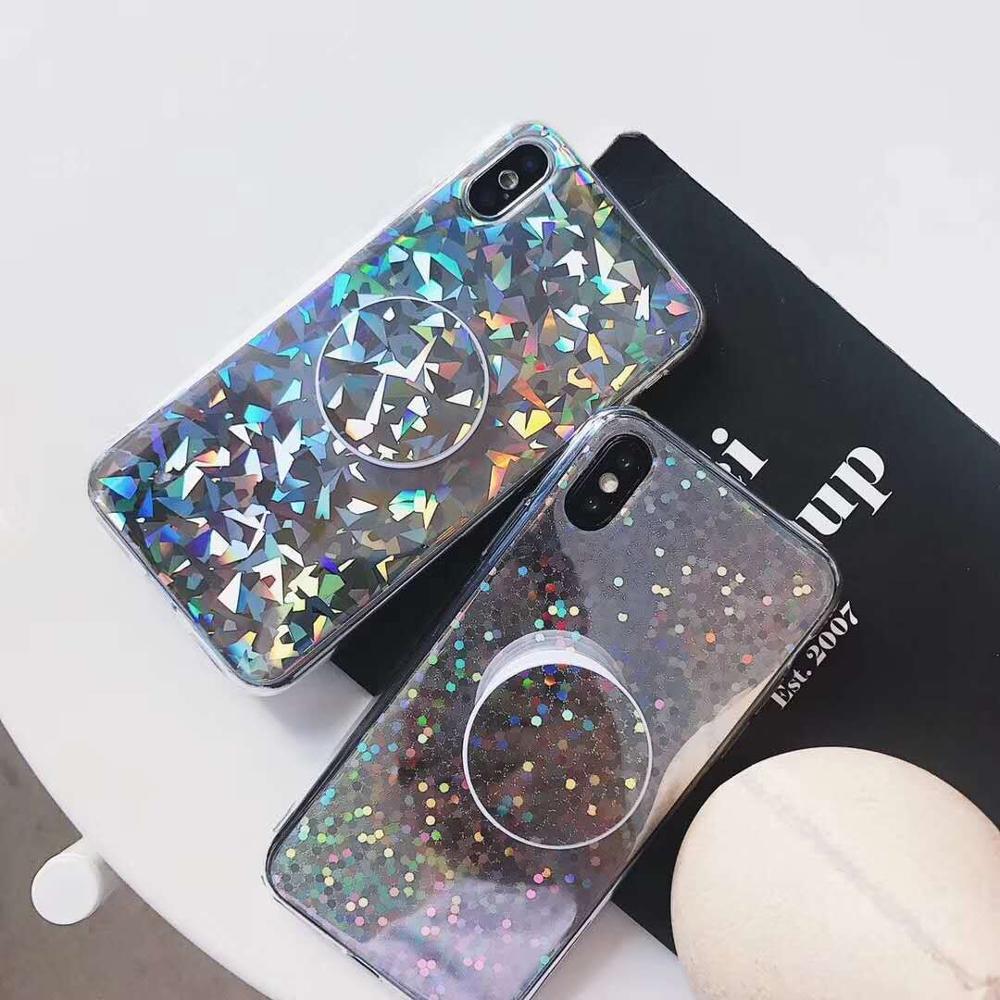 For iPhone Xs Max Case Holographic , Sparkle Bling Shiny Slim TPU Protective Case Cover with Stand for iPhone XR XS