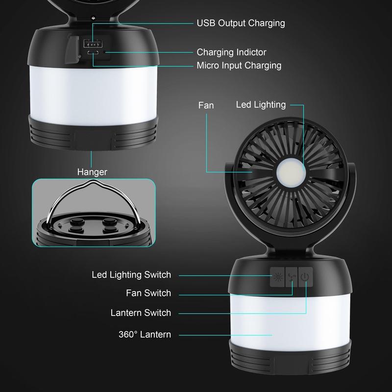 New Product tent fan with light led and power bank outdoor camping use summer hot selling