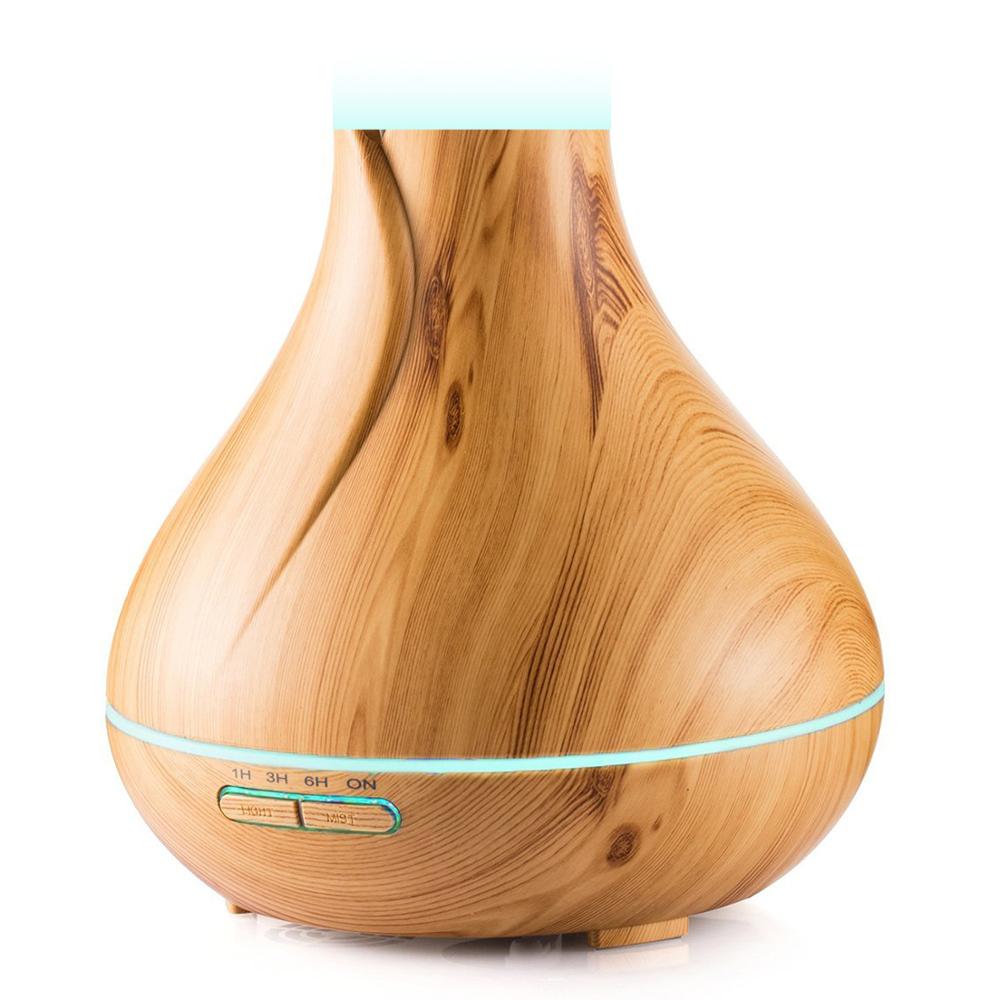 Mini Aroma Essential Oil Diffuser, Wood Grain Cool Mist Humidifier for Office Home Study Yoga Spa, 14 Color Lights (Black)