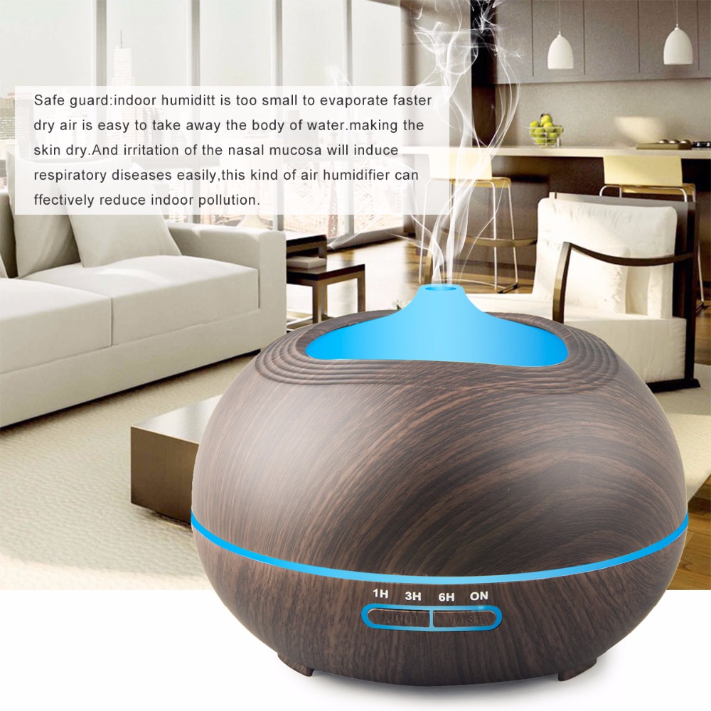 400ml Wood Grain Ultrasonic Cool Mist Whisper-Quiet Humidifier with 7 Color LED Lights Waterless Auto Shut-off of Various