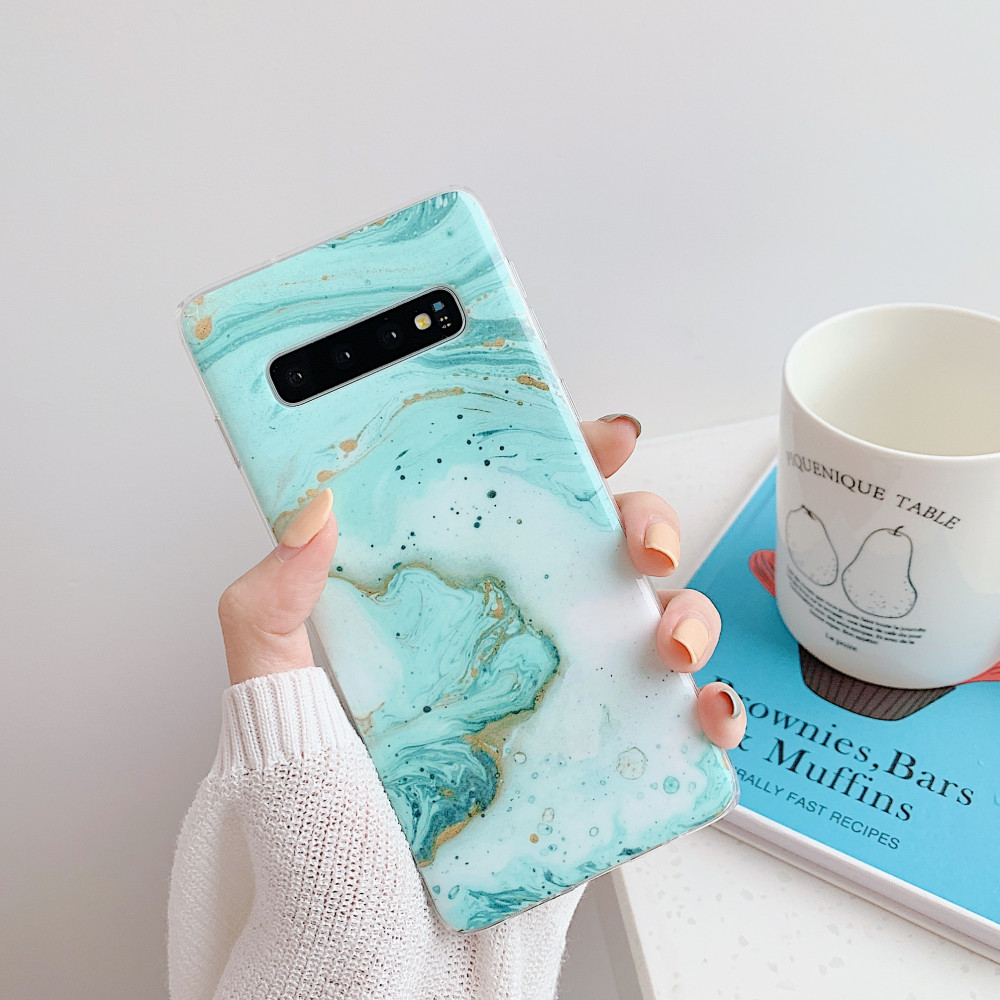 Fashion Glossy White Blue Marble Phone Cases for Samsung S10 Lite , for Samsung Galaxy S10 Plus Cover Granite