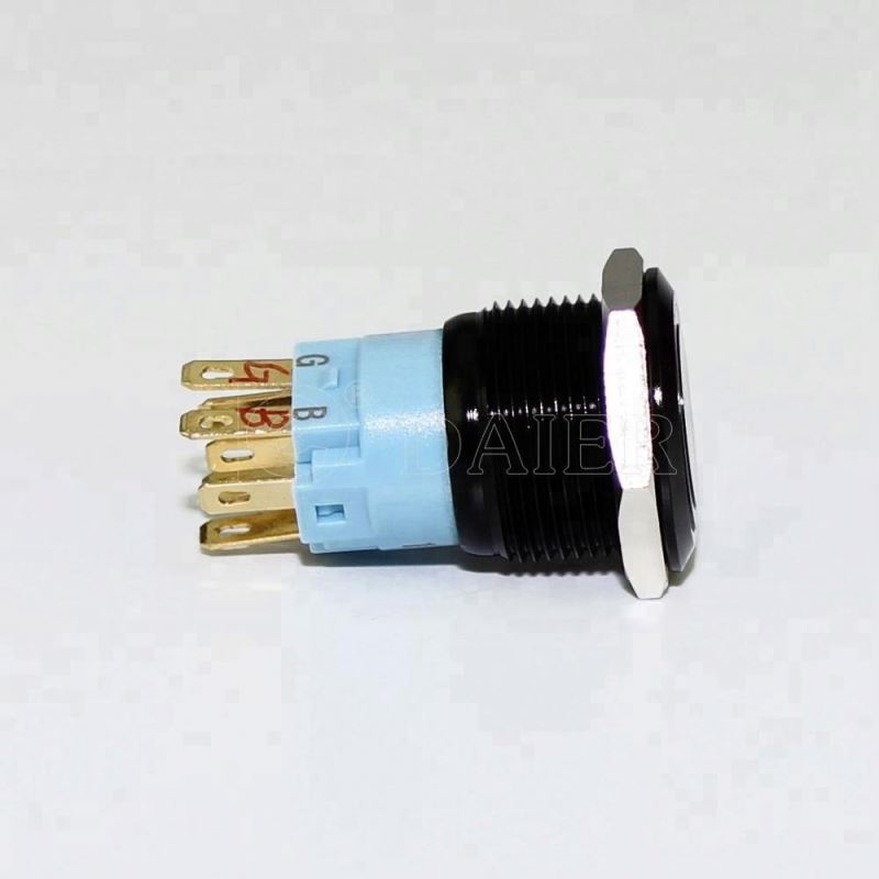19MM Flat Button Ring Illuminate Momentary Or Latching Waterproof IP67 Metal Led IP67 Push Button Switch