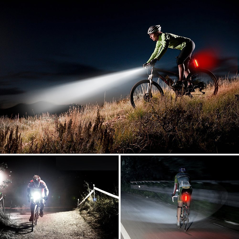 USB Rechargeable Bike Light Set Powerful Lumens Bicycle Headlight Free Tail Light, LED Front and Back Rear Lights