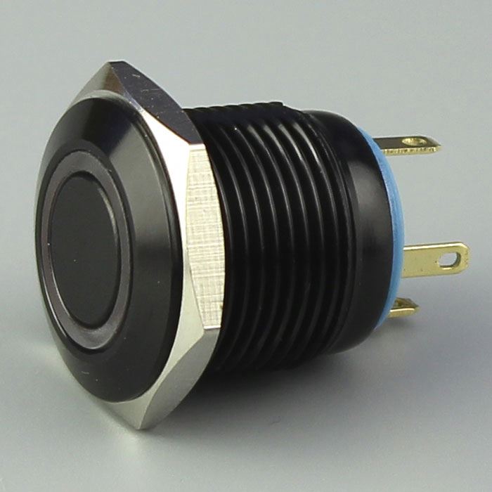 16mm Flat Shape Ring Illuminated SPST NO Metal Push Button Switch