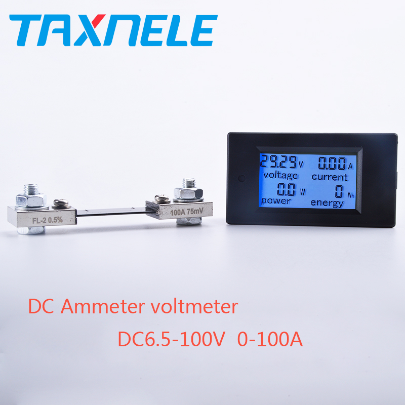 DC Voltmeter Ammeter Power Energy Digital Voltage Current Meter LCD 4 inch DC 6.5-100V 100A with Shunt