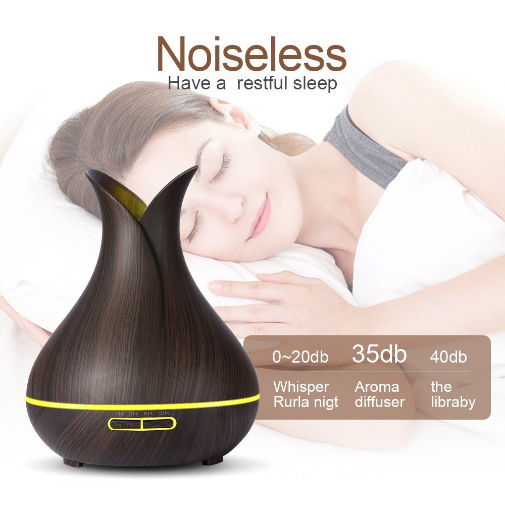 400ml Essential Oil Diffuser, Wood Grain Ultrasonic Aroma Cool Mist Humidifier for Office Home Bedroom Baby