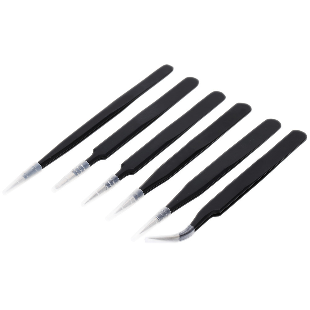 6PCS Precision Stainless Steel Tweezers Anti-static Tweezers Professional Repair Tools Pinpoint Clip Bend Flat Pointed Head