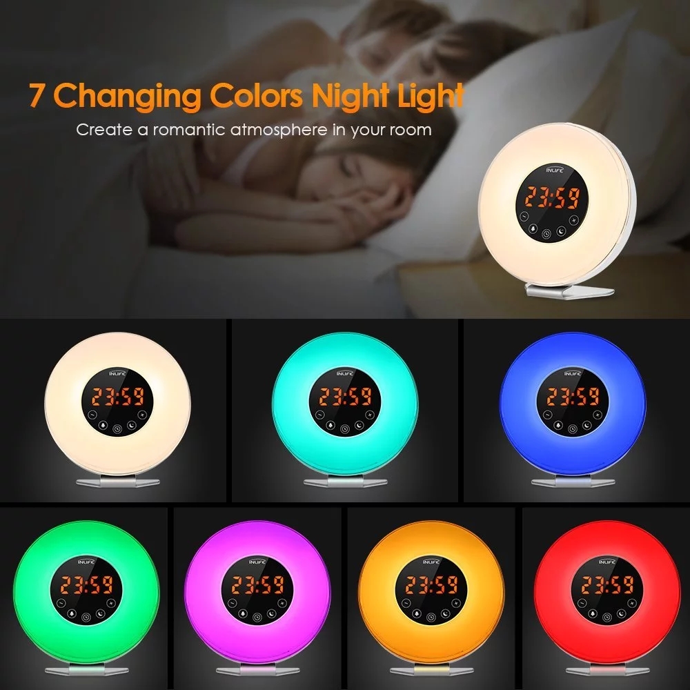 Sunrise Alarm Clock Wake Up Light Color changing led lights factory direct sale  dimmable led desk lamp  digital alarm clock