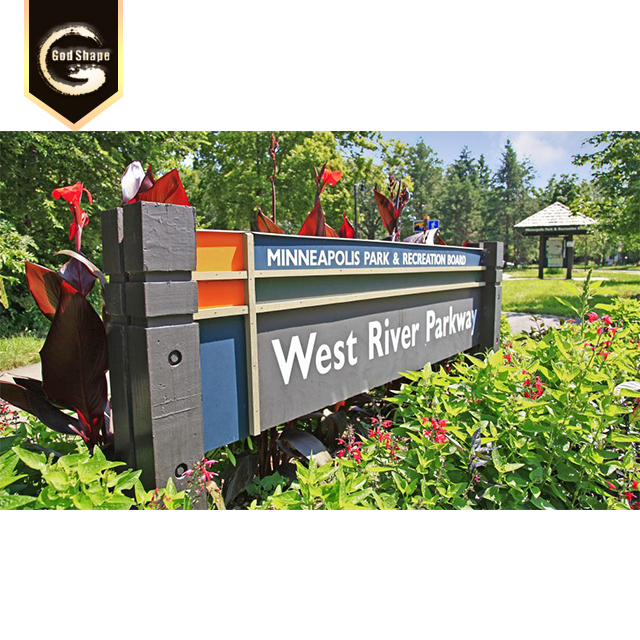 Outdoor metal wood signage park stainless steel warning sign making warm reminder park informational pylon sign