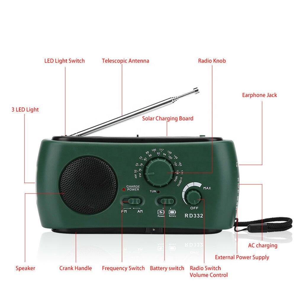 3LED solar dynamo radio with LED torch and cell phone charger