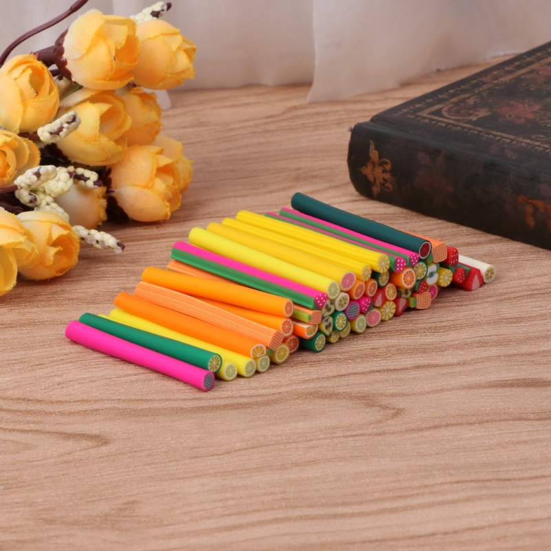 50Pcs 3D Nail Art Fruit Pattern Manicure Fimo Canes Sticks Rods Stickers Gel Tip
