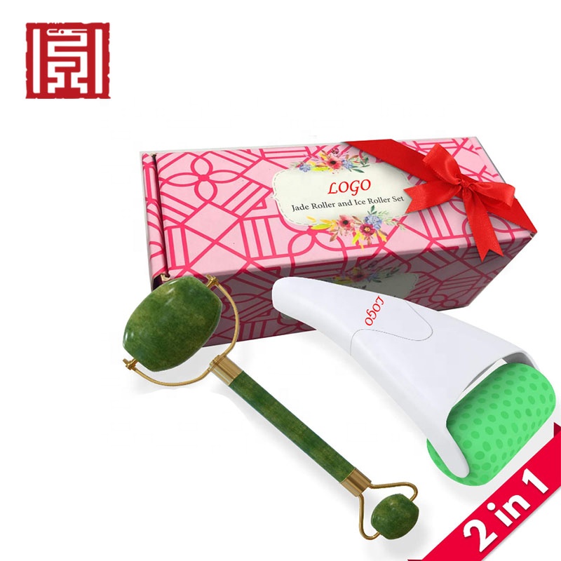 100% Natural Double Neck Face Derma Roller Microneedle and 3D Ice Roller Facial Massager Set