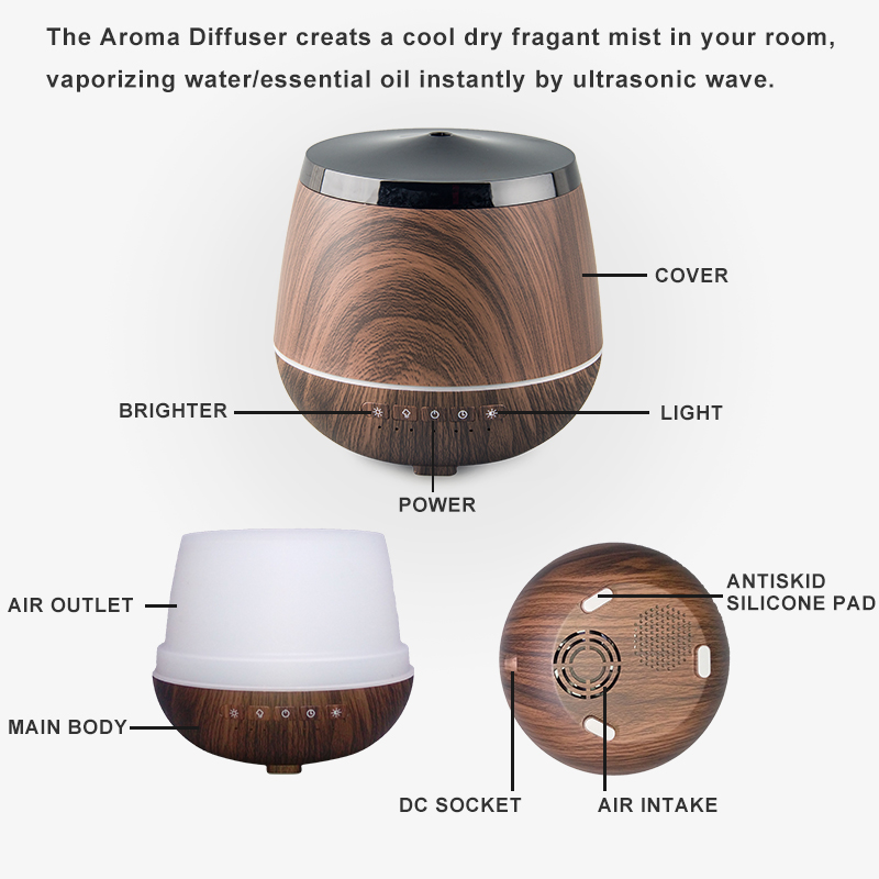 350ml Aroma Essential Oil Cool Mist diffuser with Waterless Auto Shut-off and 7 Color LED Lights Changing for Home Office Baby